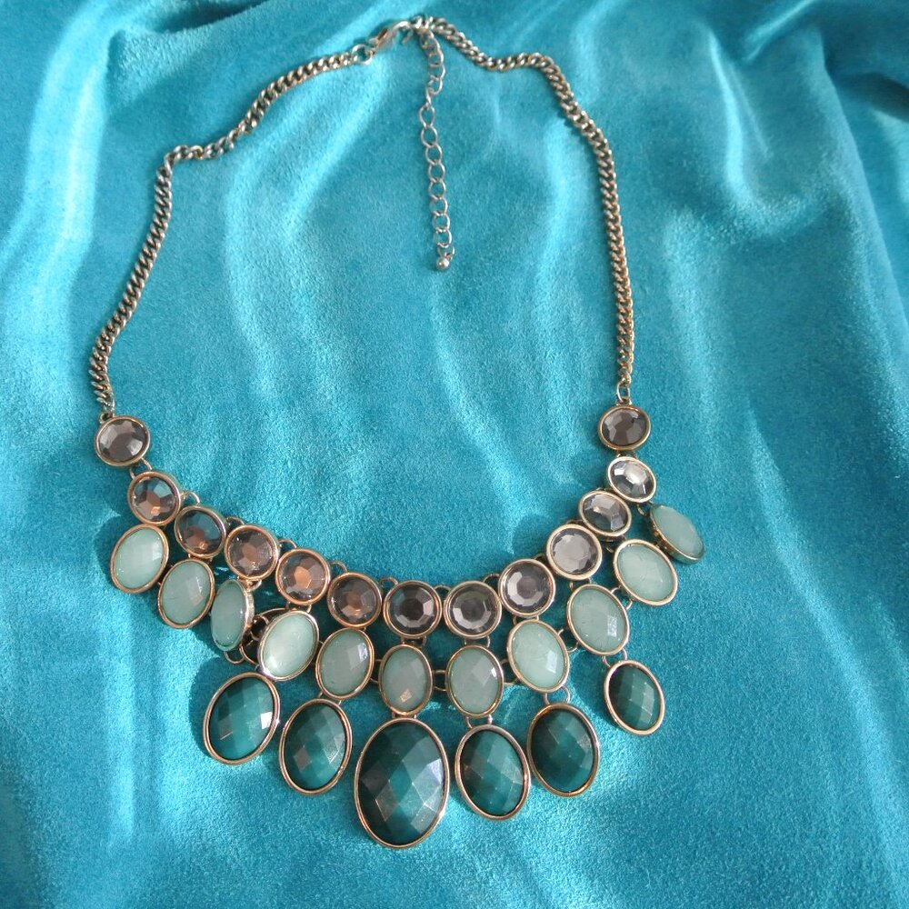 Bancroft Parvin Bauble Blue Green Stone‎ Statement Necklace OS